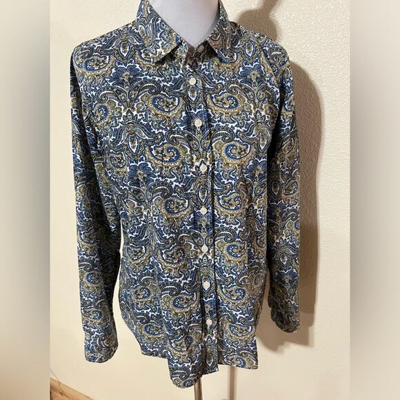 J. Crew blue yellow paisley floral the perfect shirt cotton button up top MEDIUM - Picture 7 of 7